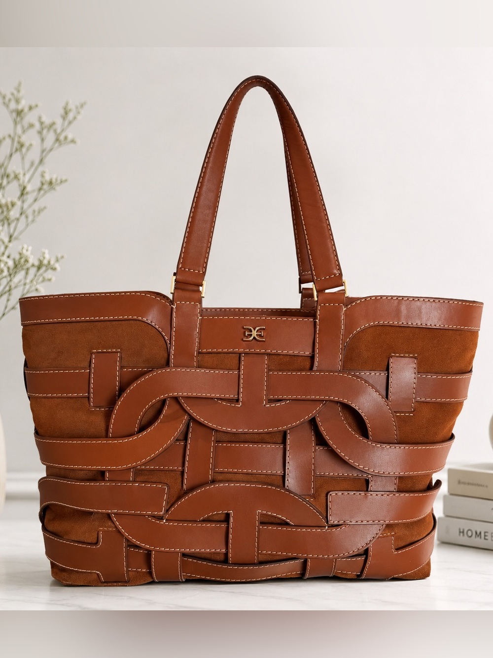 $398 Sam Edelman Bay Large Leather Shopper Tote Brown Suede